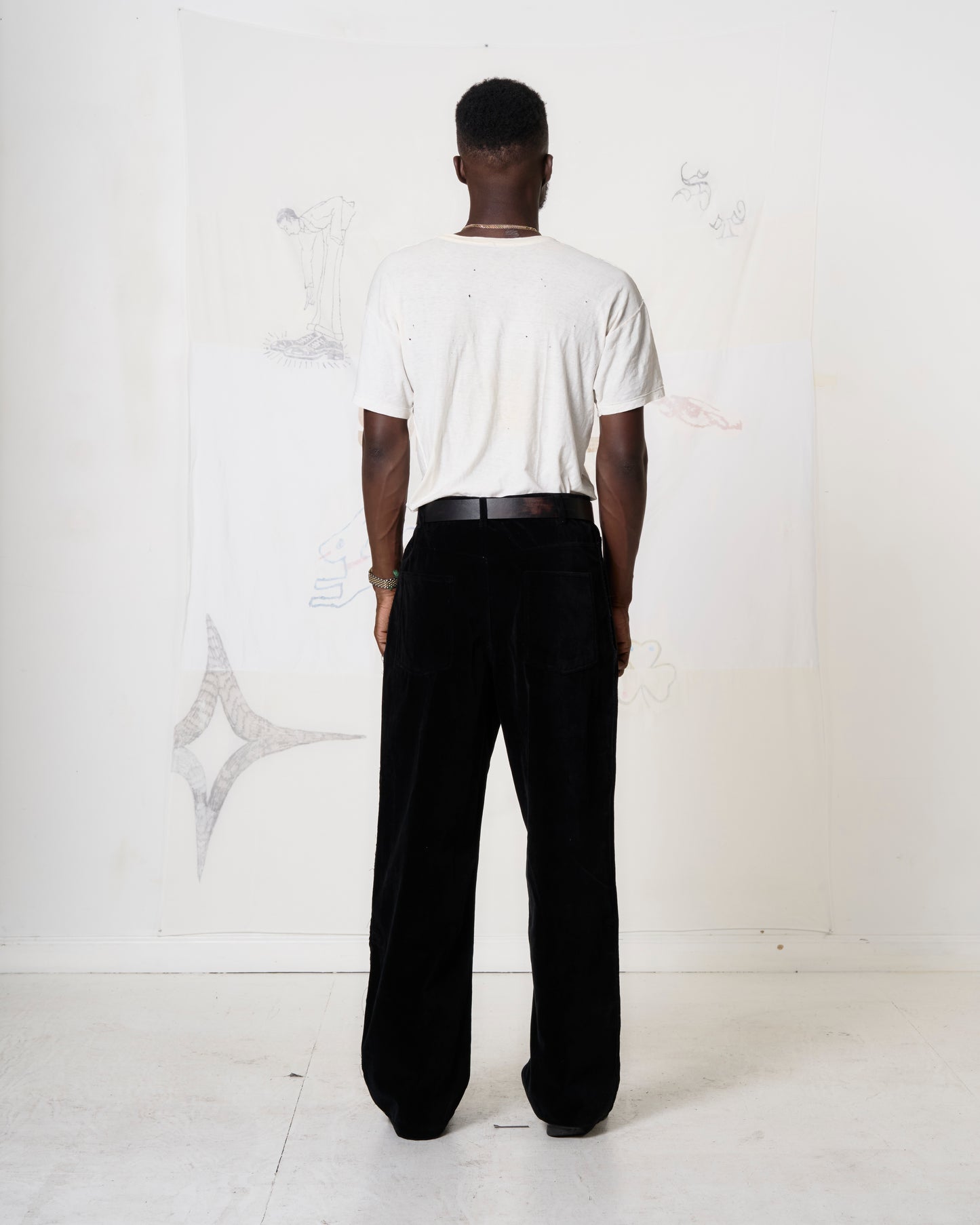 Jean Cut Trouser: Raw Edge Black Velvet