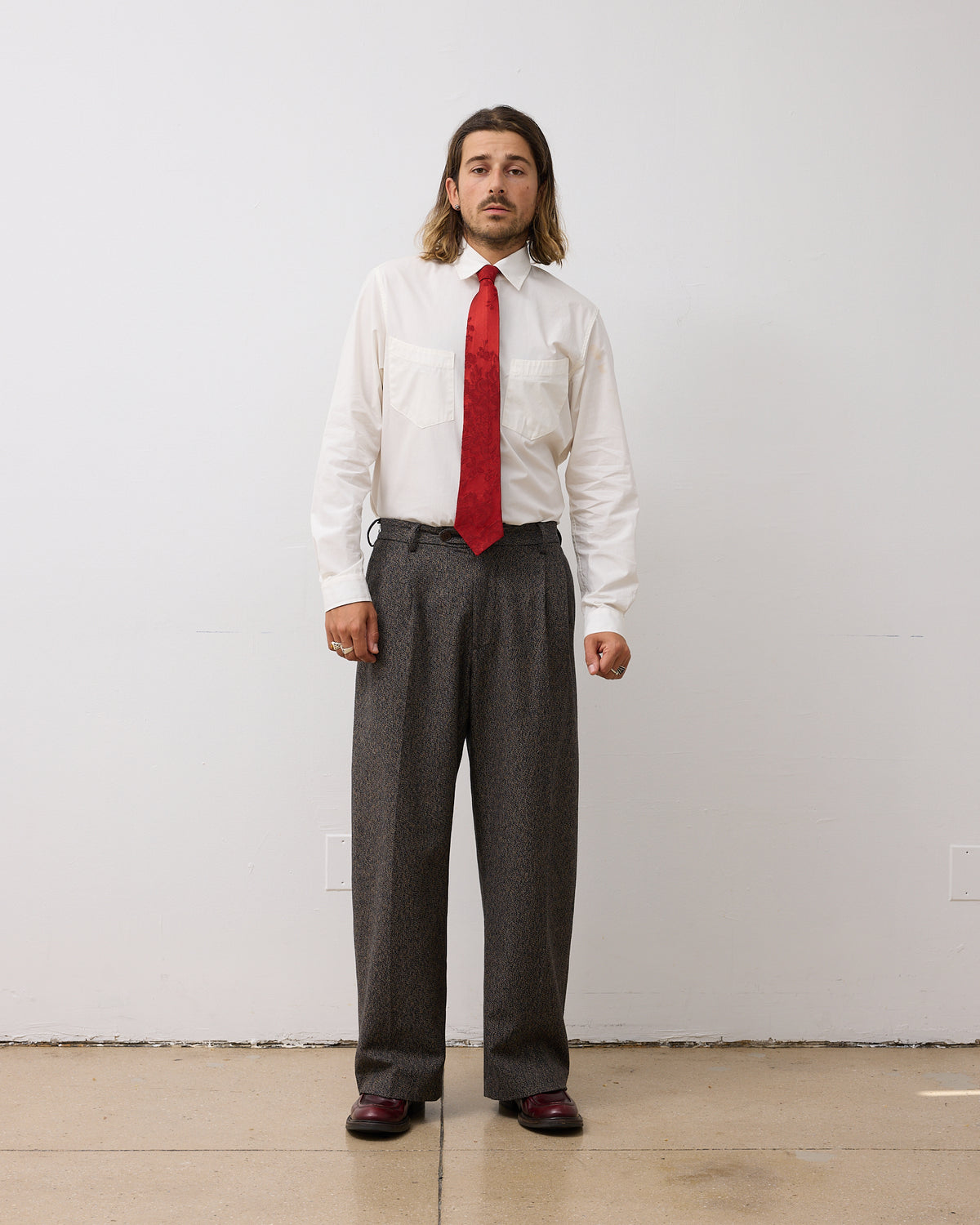 Wool Silk Floral Jacquard Tie: Crimson