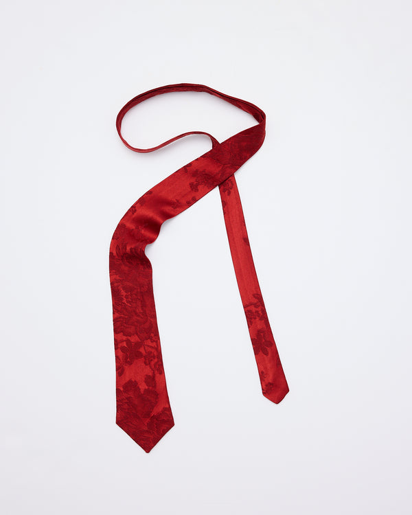 Wool Silk Floral Jacquard Tie: Crimson