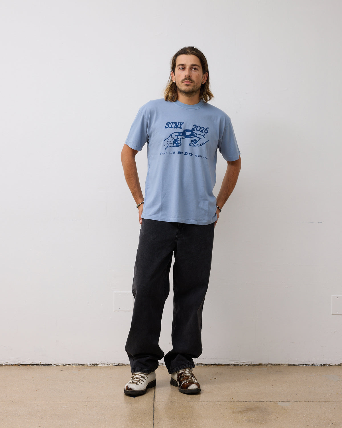 S/S T-shirt: Washed Blue Coffee