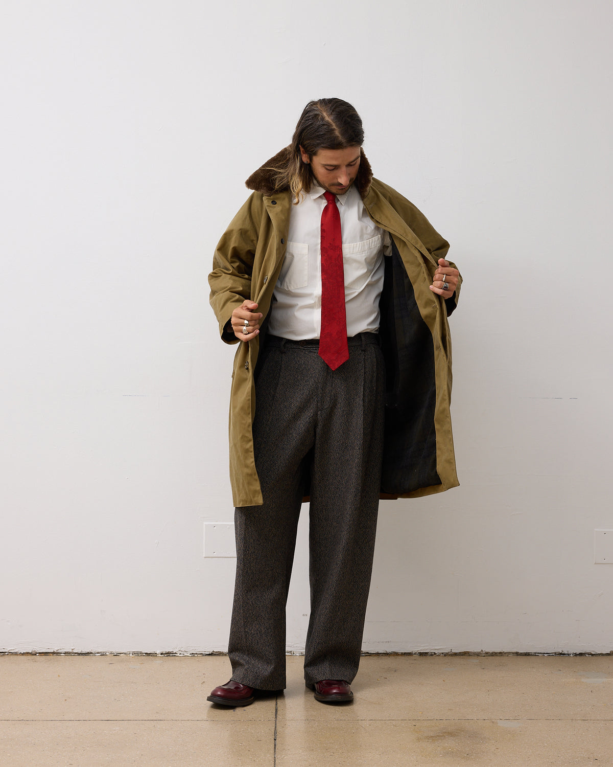 Western Overcoat: Blanket Lined Waxed Cotton, Olive Khaki