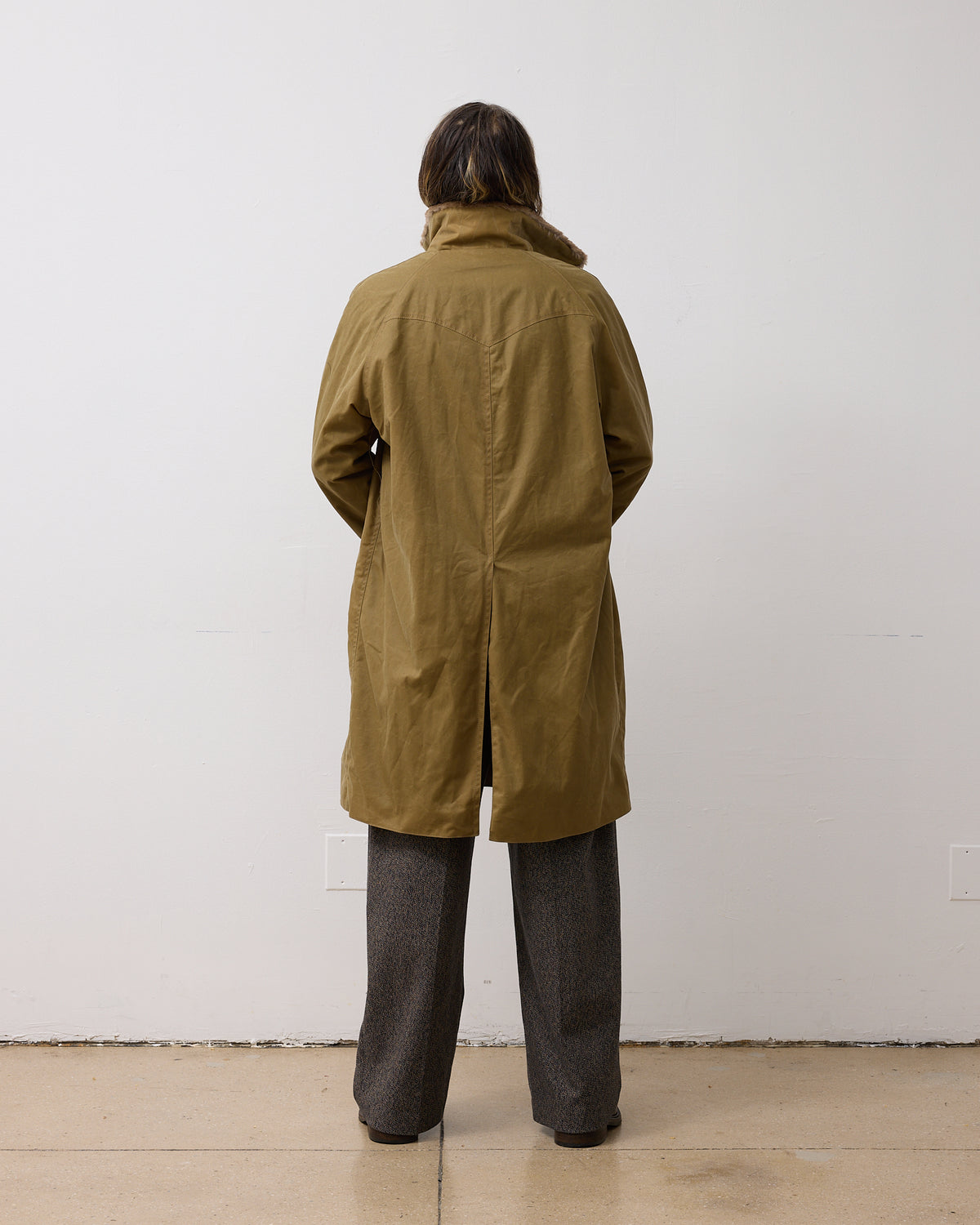 Western Overcoat: Blanket Lined Waxed Cotton, Olive Khaki