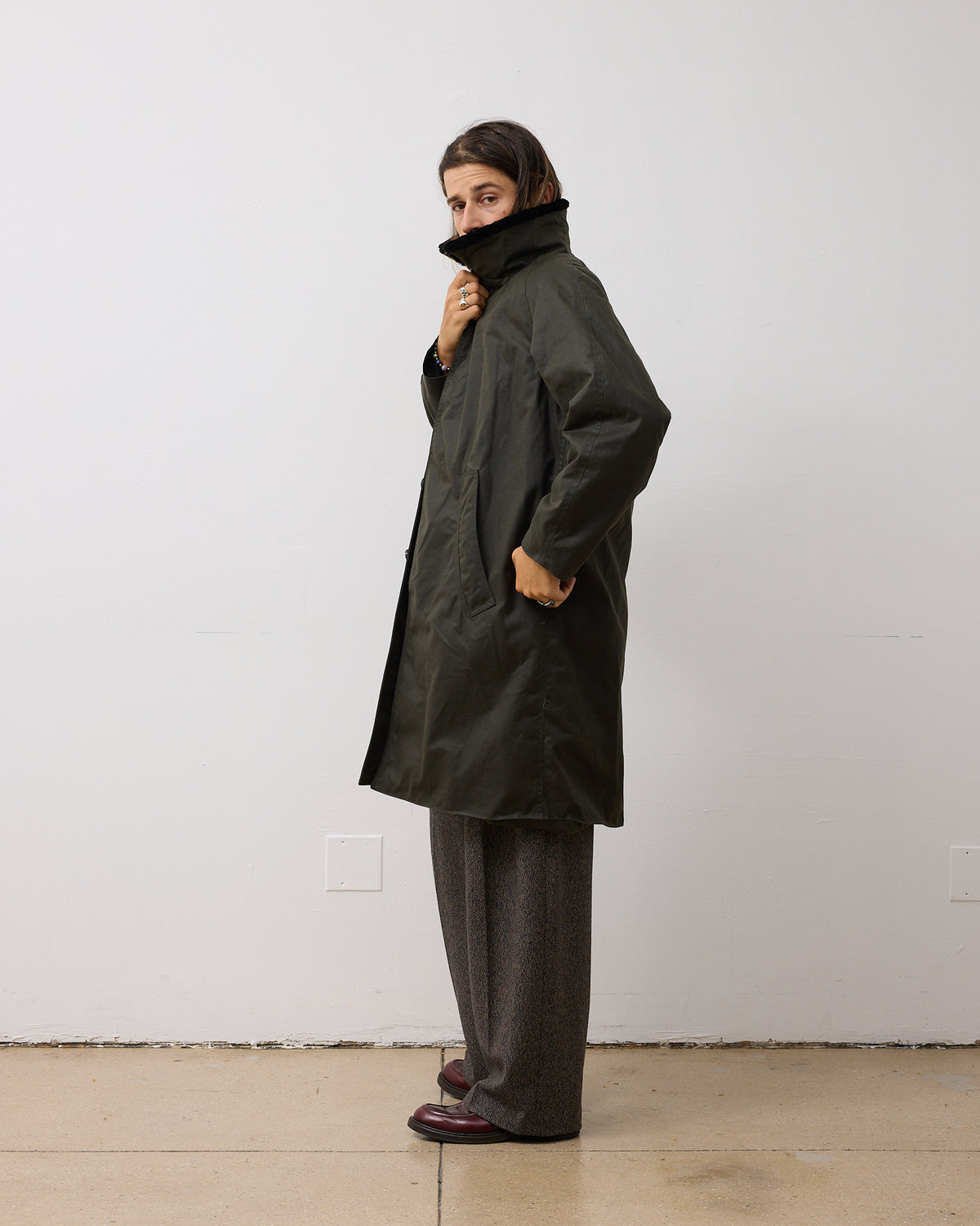 Western Overcoat: Blanket Lined Waxed Cotton, Dark Green