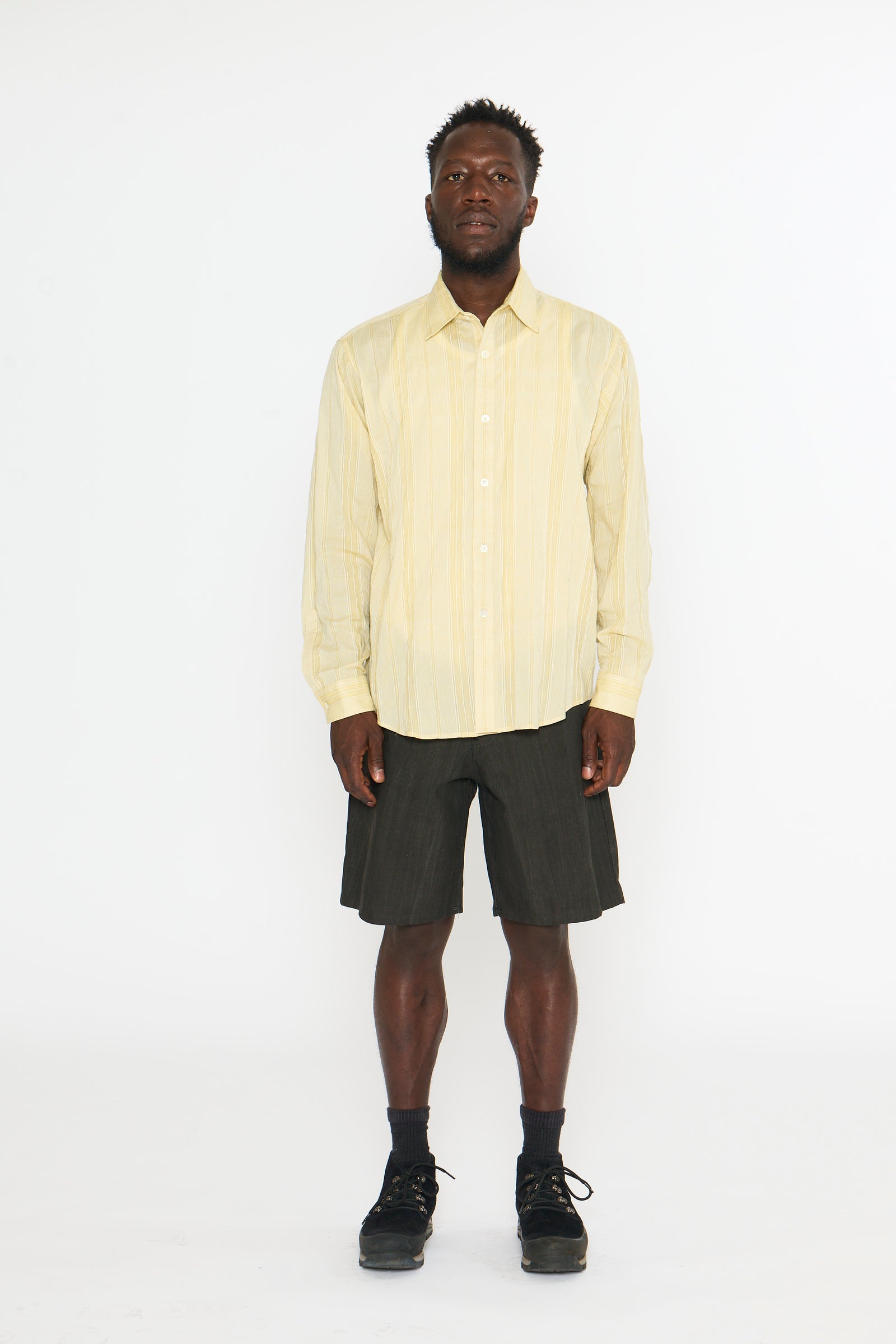 Curve Hem Dress Shirt: Pale Green Dobby Stripe
