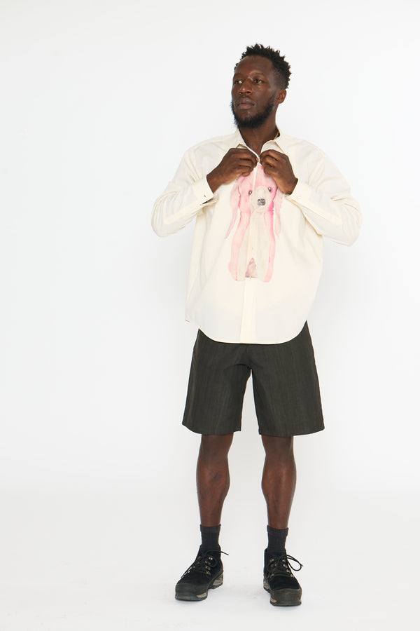 Curve Hem Dress Shirt: Stuffed Animal Print, Pink Dog