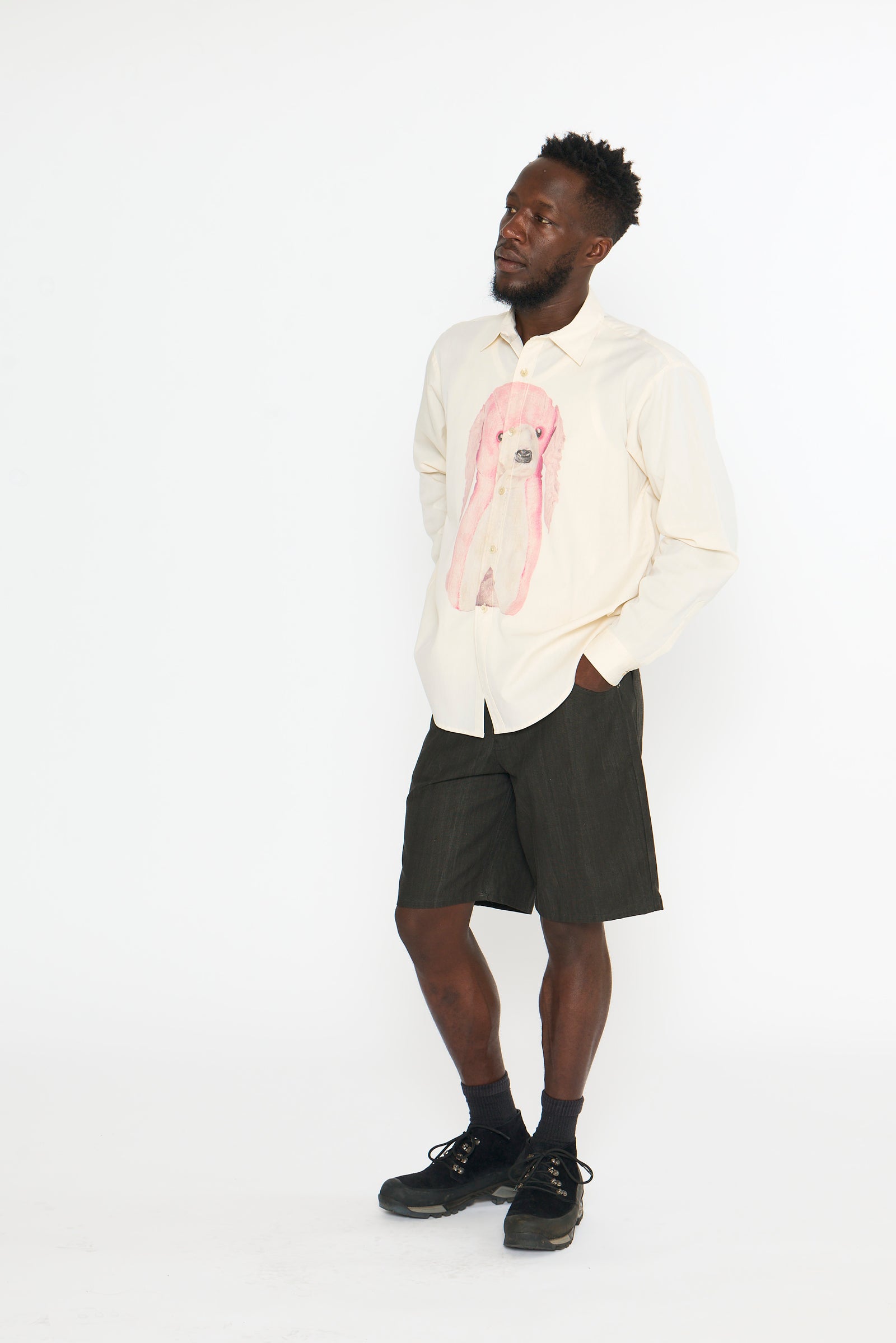 Curve Hem Dress Shirt: Stuffed Animal Print, Pink Dog