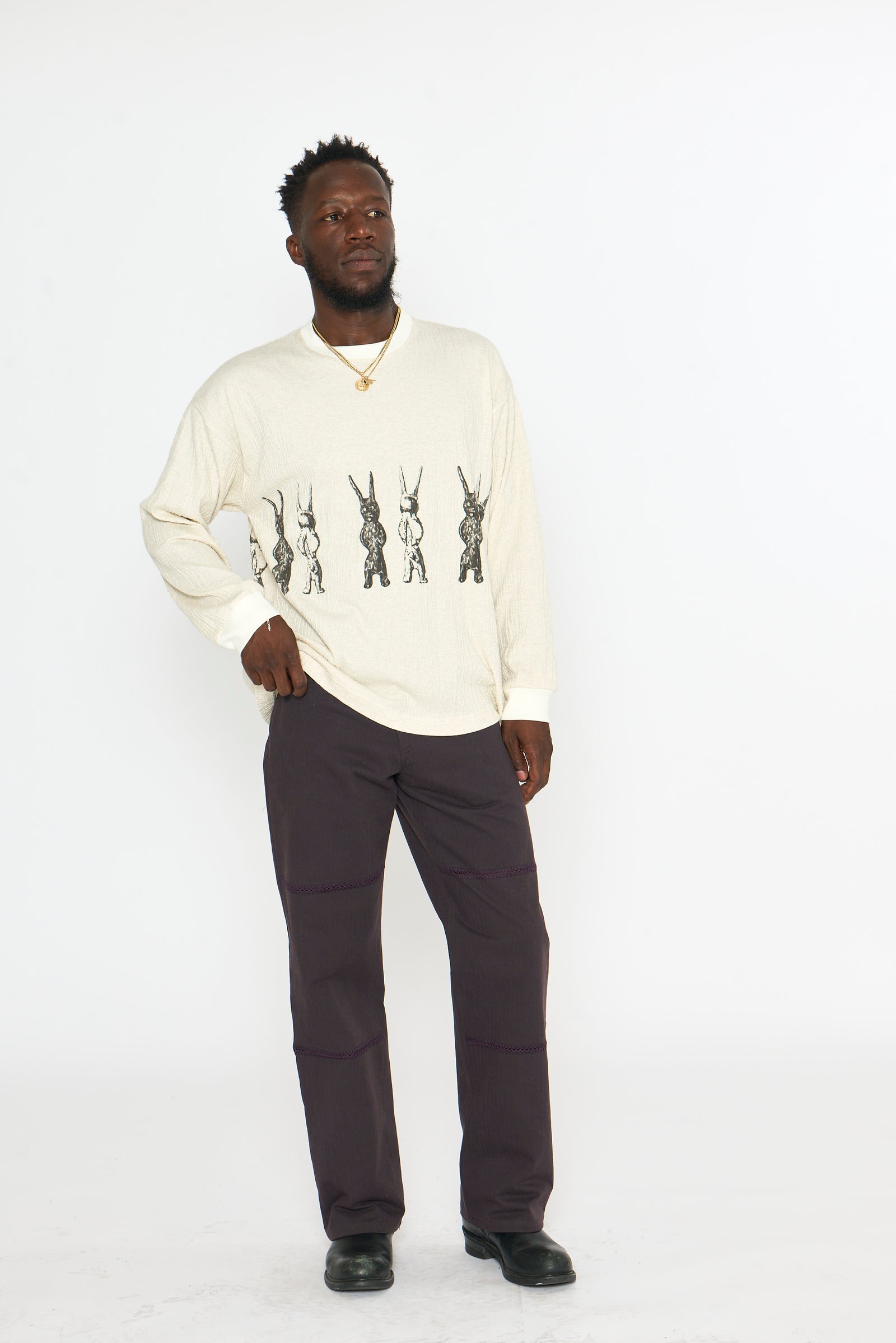 Jean Cut Trouser: Crochet Vent, Earthtone Purple