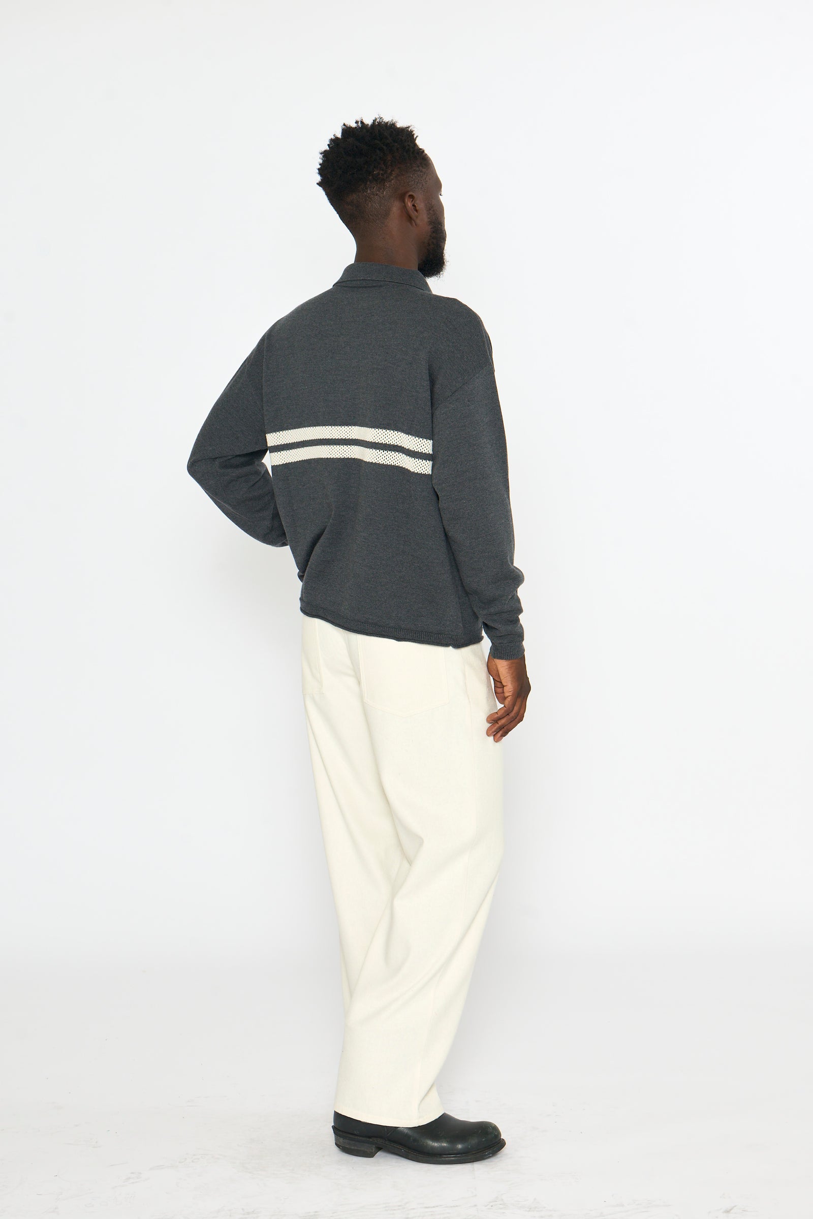 Knit Polo: Mesh Stripe, Charcoal