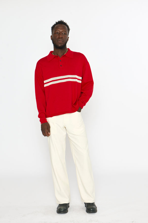 Knit Polo: Mesh Stripe, Red