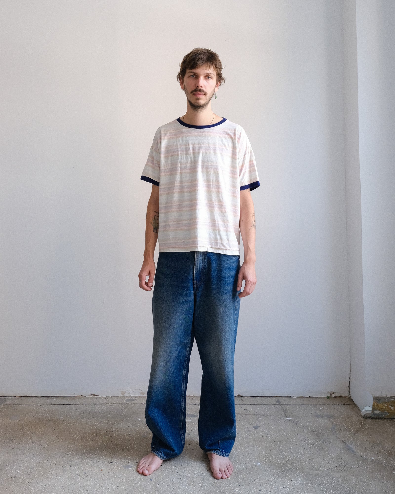 S/S T-shirt: Reverse Hand Painted Stripe Ringer