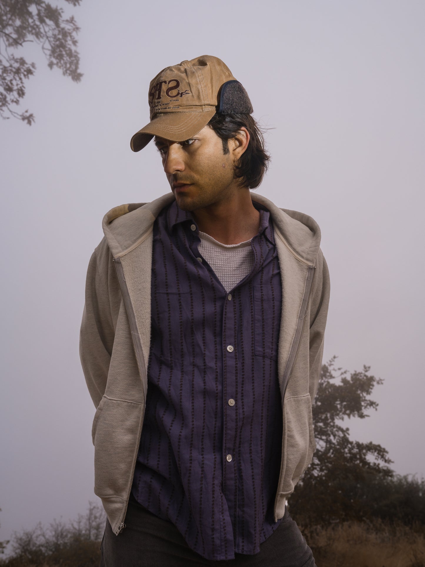 Waxed Cotton Earflap Cap: Brown