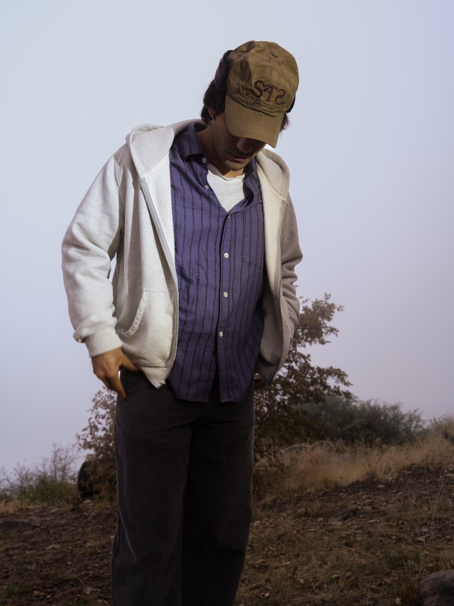 Waxed Cotton Earflap Cap: Brown