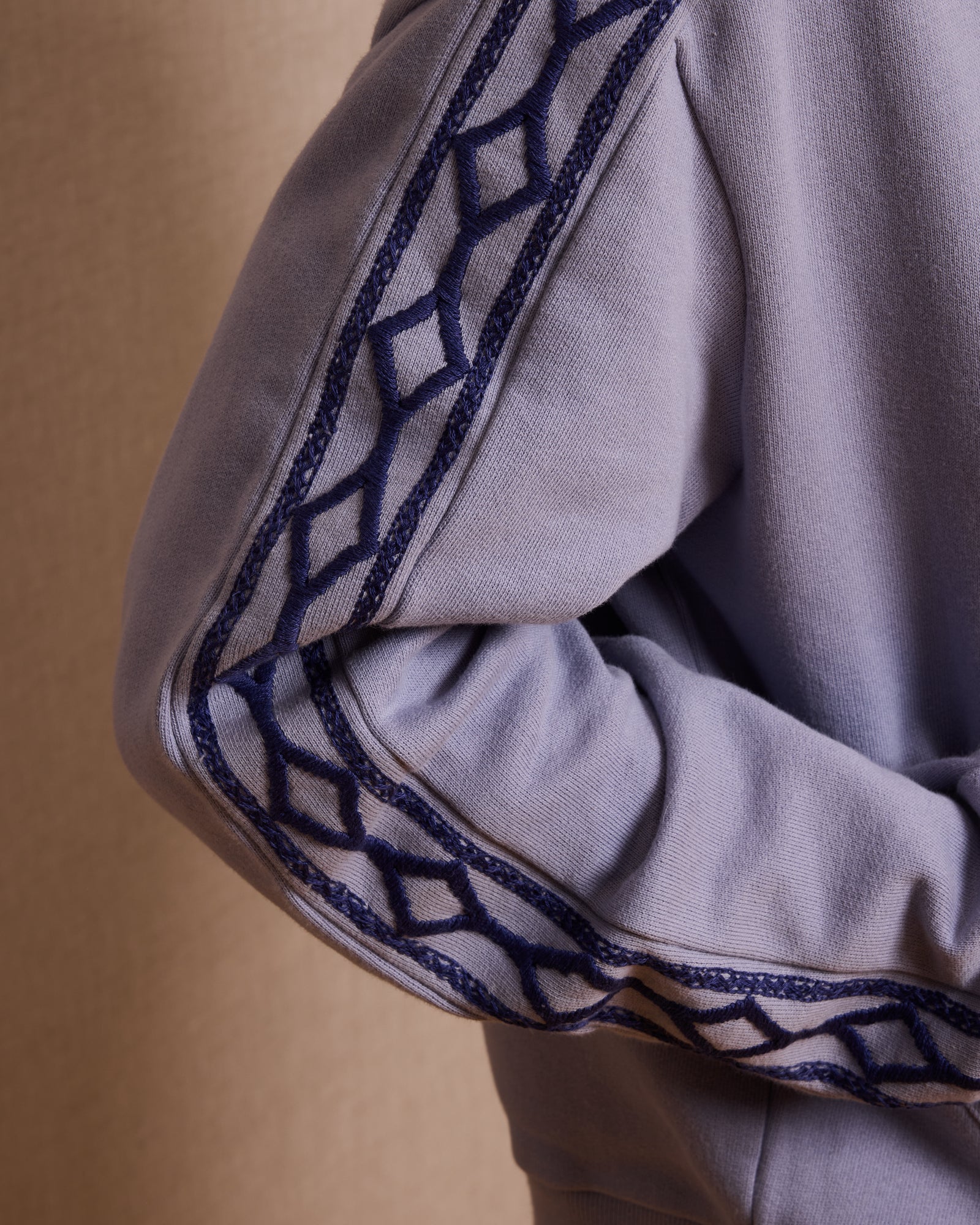 Hand-Embroidered Track Jacket: Heron Blue