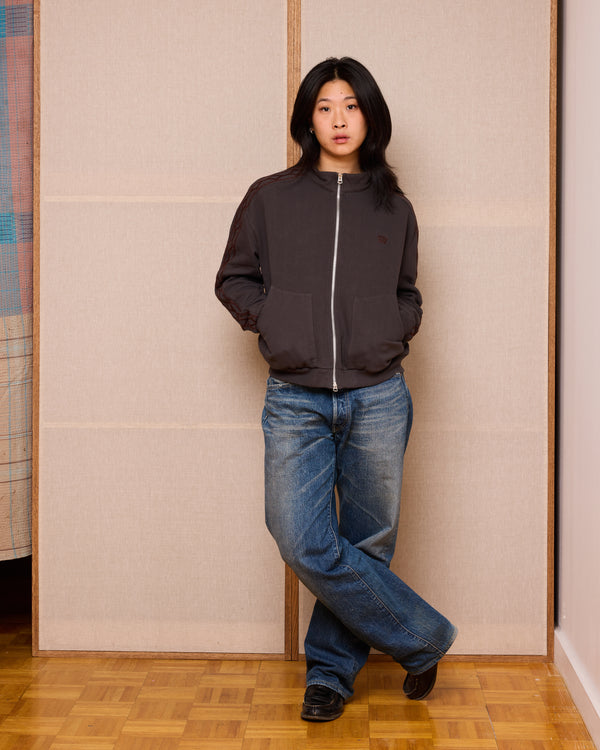 Hand-Embroidered Track Jacket: Washed Black