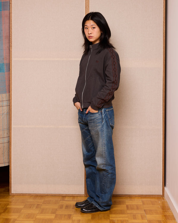 Hand-Embroidered Track Jacket: Washed Black