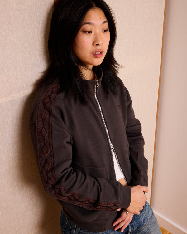 Hand-Embroidered Track Jacket: Washed Black