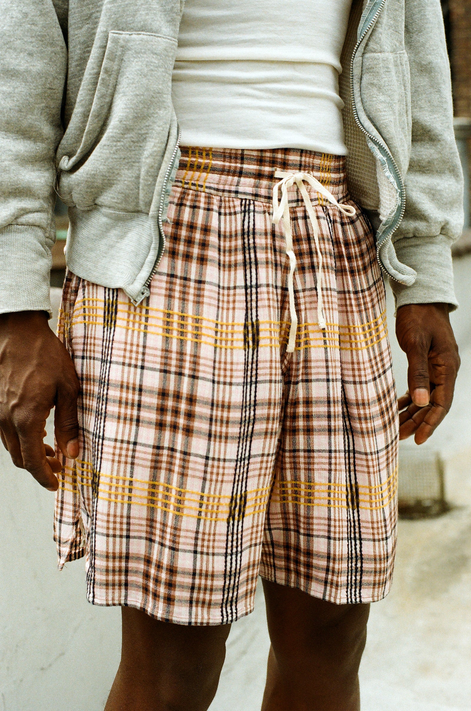 Pink Plaid Dobby Drawstring Short