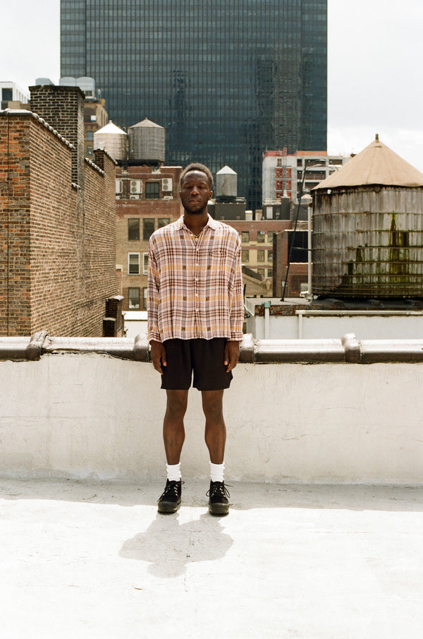 Pink Plaid Dobby Flat Hem L/S Shirt