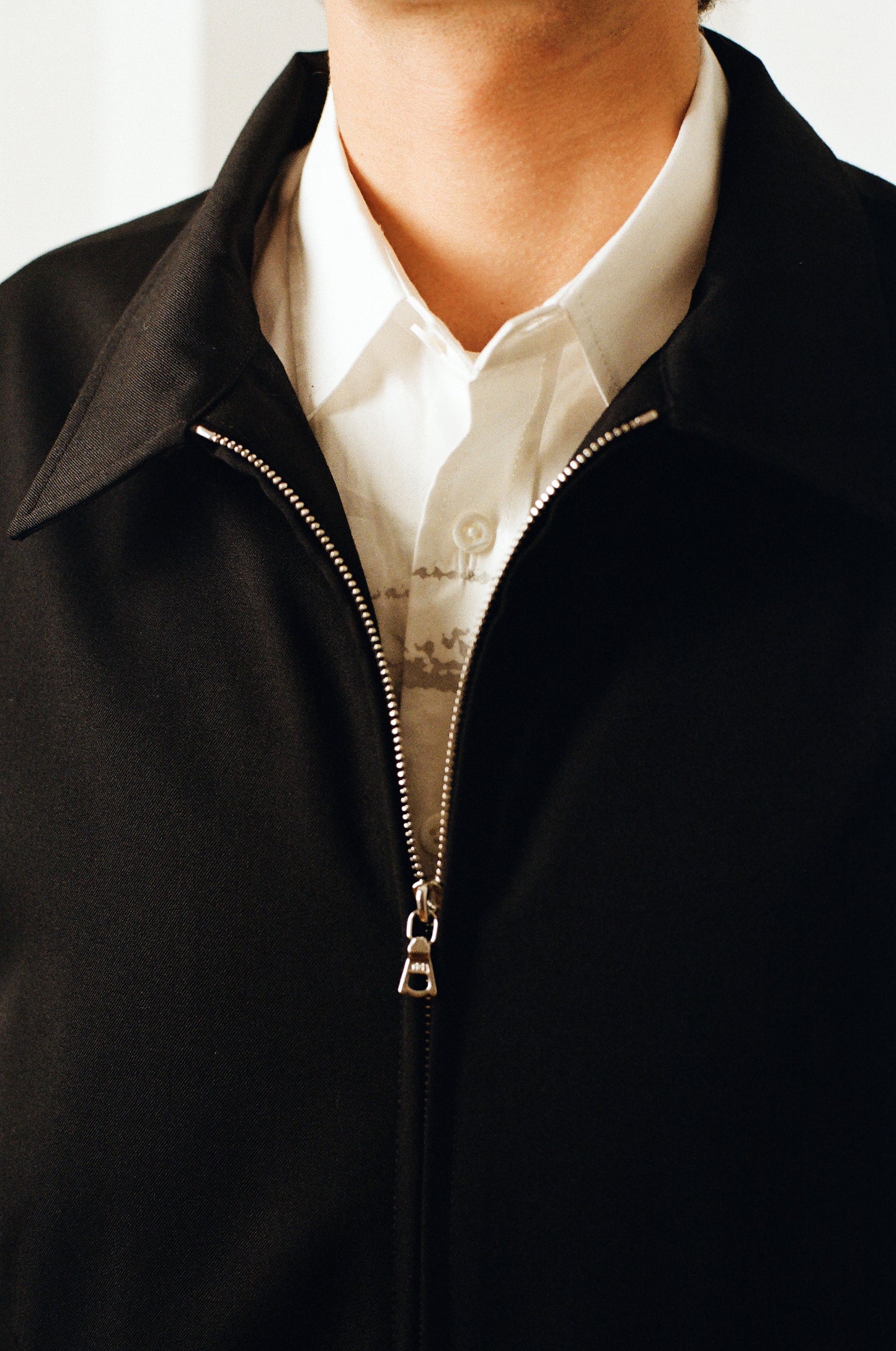 Zip Front Jacket: Black Wool Gabardine