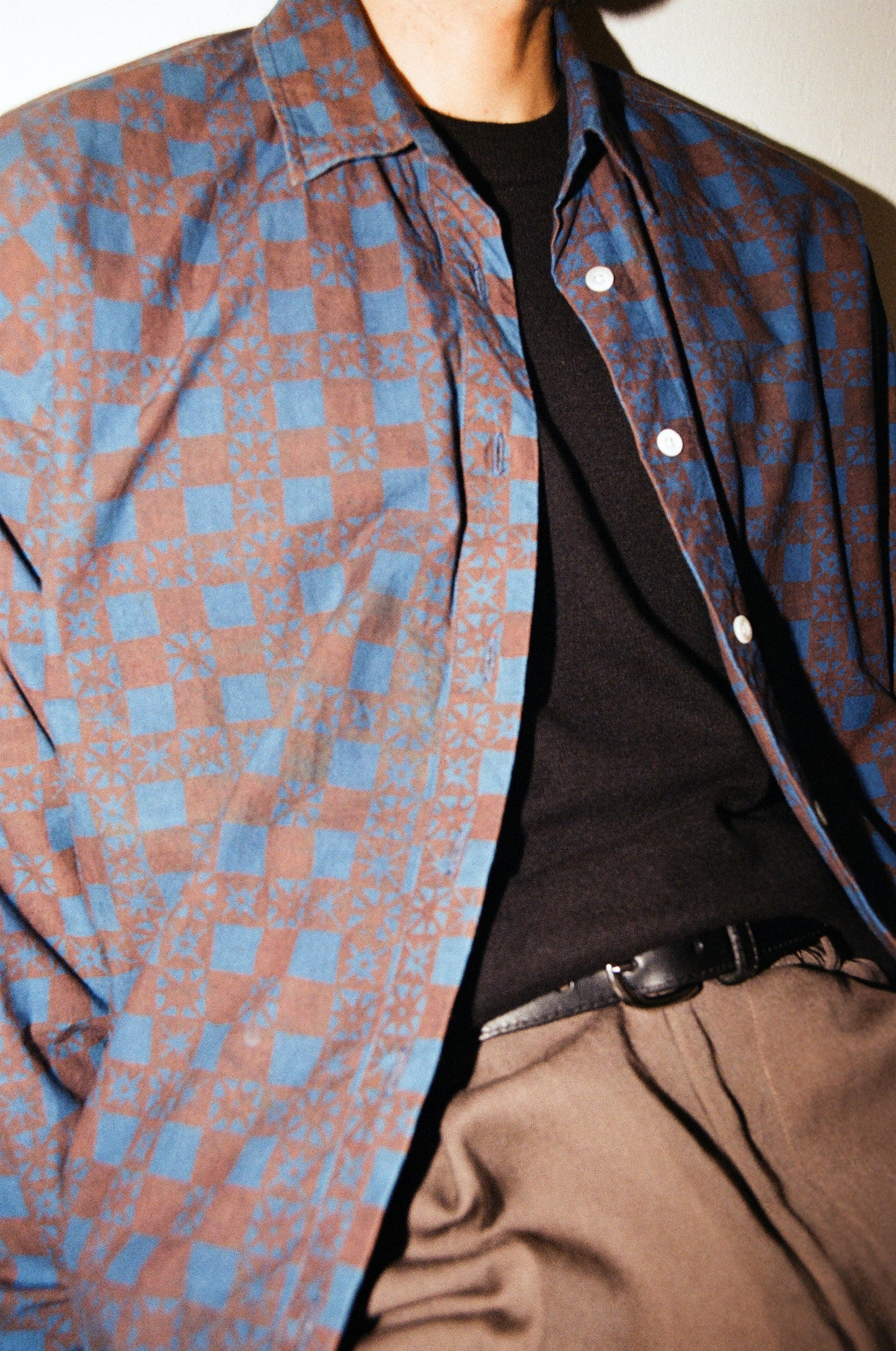 Straight Hem Dress Shirt: Block Print Night