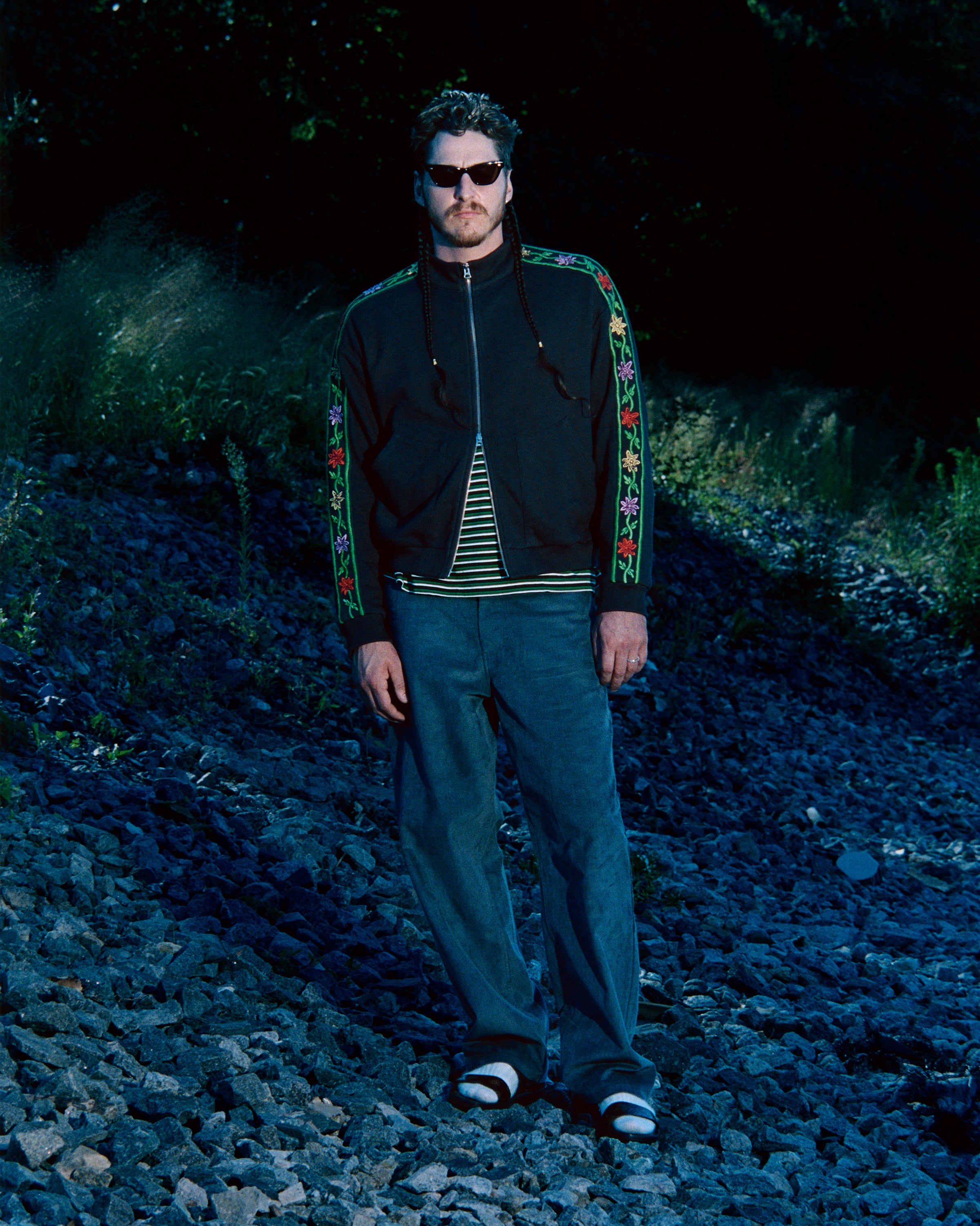 Hand-Embroidered Track Jacket: Brown – Small Talk Studio
