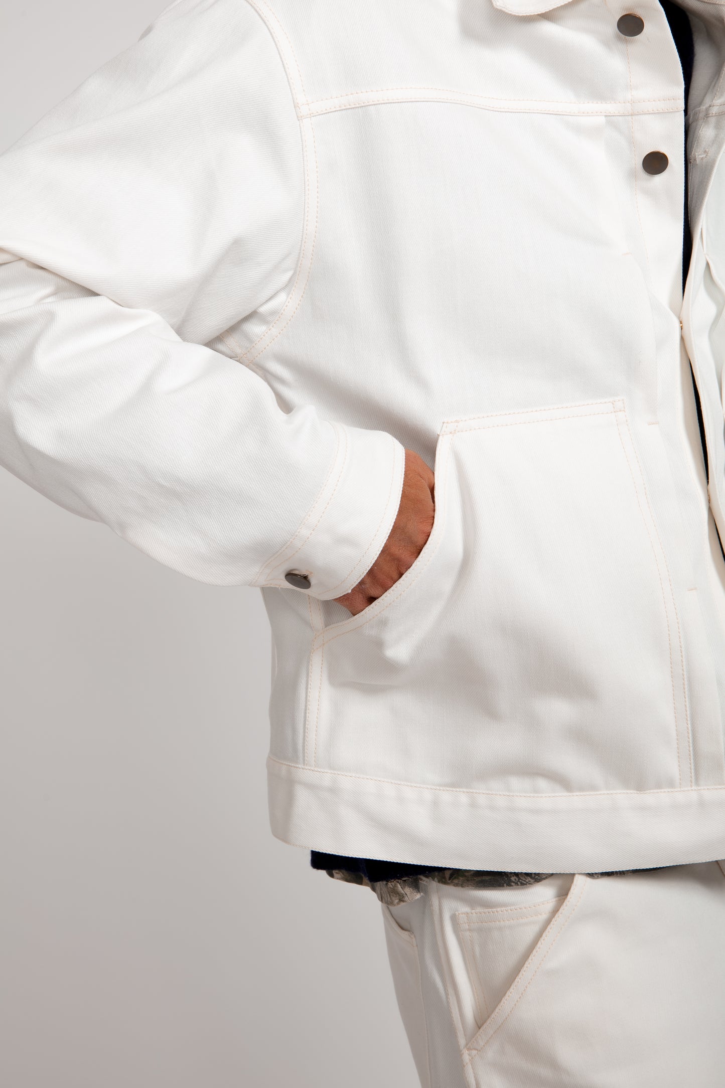 Custom white hand-drawn trucker jacket